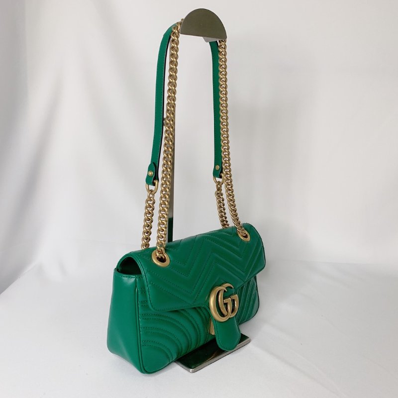 GUCCI GG Marmont綠金翻蓋鍊包-3