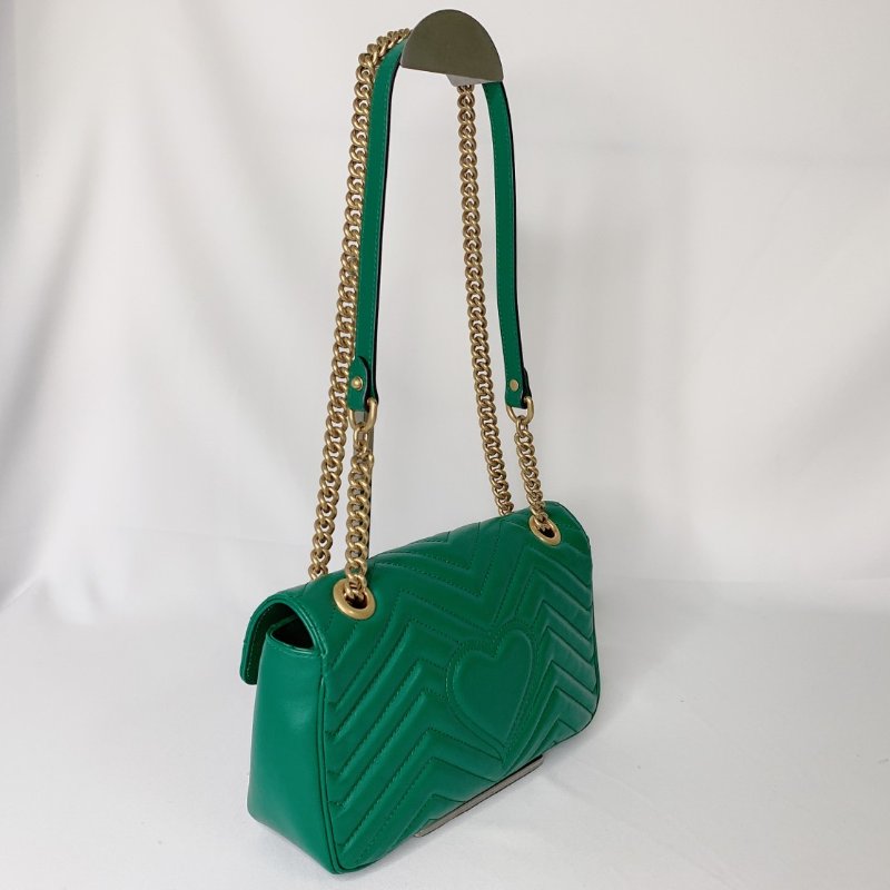 GUCCI GG Marmont綠金翻蓋鍊包-5