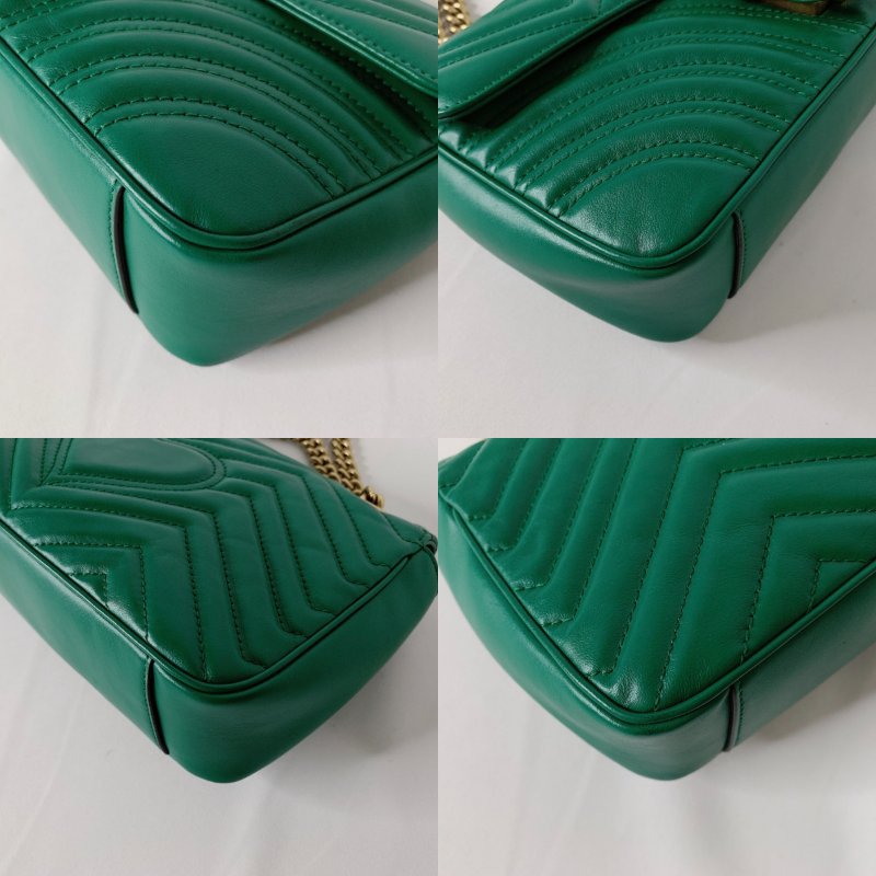 GUCCI GG Marmont綠金翻蓋鍊包-9