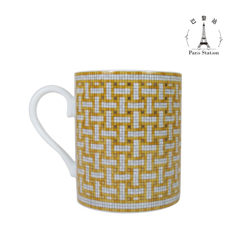 【巴黎站二手名牌專賣店】*全新現貨*HERMES 愛馬仕 真品*Mosaique au 24經典H圖騰馬賽克黃白金色馬克杯-1