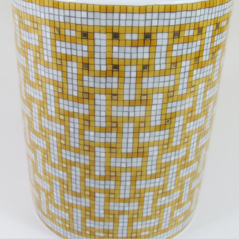 【巴黎站二手名牌專賣店】*全新現貨*HERMES 愛馬仕 真品*Mosaique au 24經典H圖騰馬賽克黃白金色馬克杯-2