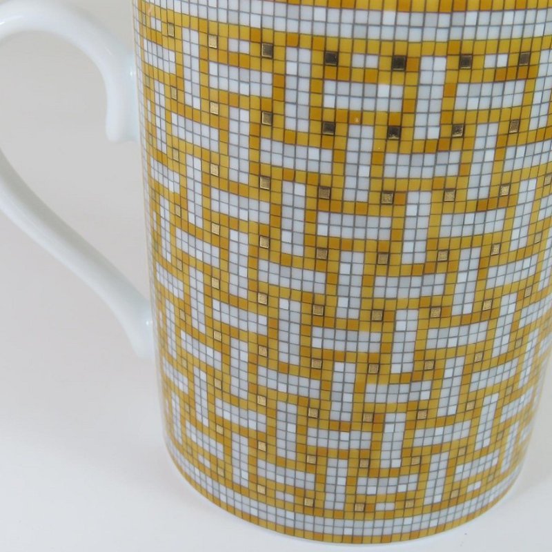 【巴黎站二手名牌專賣店】*全新現貨*HERMES 愛馬仕 真品*Mosaique au 24經典H圖騰馬賽克黃白金色馬克杯-3
