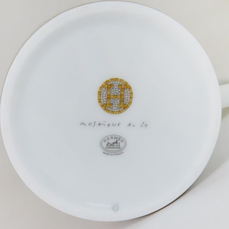 【巴黎站二手名牌專賣店】*全新現貨*HERMES 愛馬仕 真品*Mosaique au 24經典H圖騰馬賽克黃白金色馬克杯-4