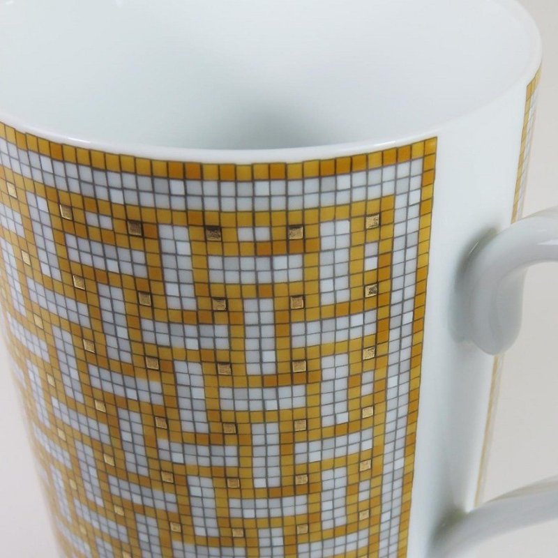 【巴黎站二手名牌專賣店】*全新現貨*HERMES 愛馬仕 真品*Mosaique au 24經典H圖騰馬賽克黃白金色馬克杯-5