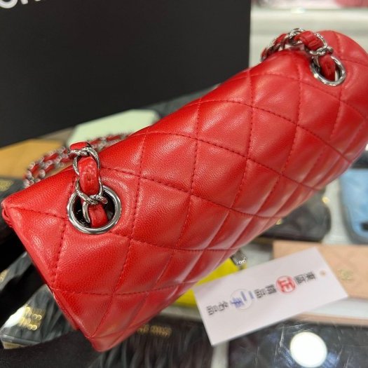 東區正精品㊣CHANEL MINI COCO 20 A69900 香奈兒紅色羊皮銀鍊菱格紋斜背包 CF 20cm RZ5634-4