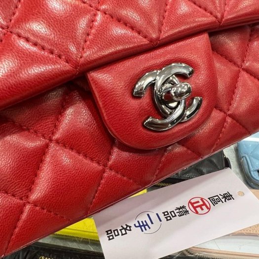 東區正精品㊣CHANEL MINI COCO 20 A69900 香奈兒紅色羊皮銀鍊菱格紋斜背包 CF 20cm RZ5634-5