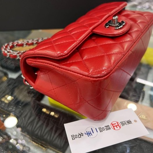 東區正精品㊣CHANEL MINI COCO 20 A69900 香奈兒紅色羊皮銀鍊菱格紋斜背包 CF 20cm RZ5634-6