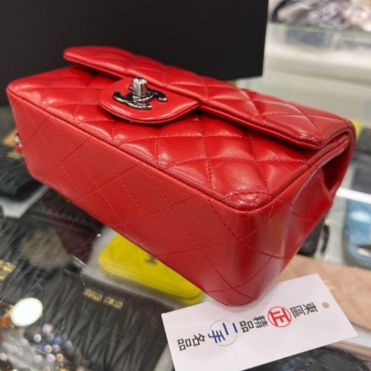 東區正精品㊣CHANEL MINI COCO 20 A69900 香奈兒紅色羊皮銀鍊菱格紋斜背包 CF 20cm RZ5634-7