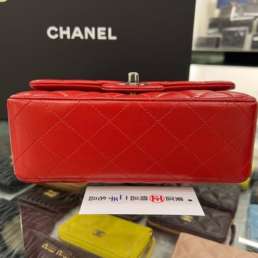 東區正精品㊣CHANEL MINI COCO 20 A69900 香奈兒紅色羊皮銀鍊菱格紋斜背包 CF 20cm RZ5634-8