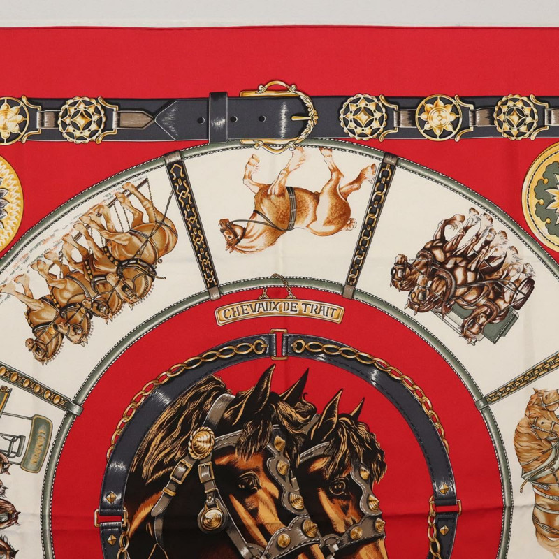 【日本直送】HERMES Carre 90 圍巾「CHEVAUX DE TRAIT」真絲紅色正品 hk3015-2