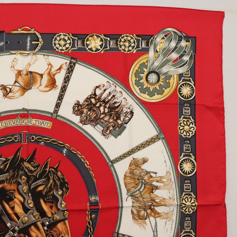 【日本直送】HERMES Carre 90 圍巾「CHEVAUX DE TRAIT」真絲紅色正品 hk3015-3