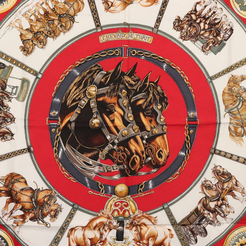 【日本直送】HERMES Carre 90 圍巾「CHEVAUX DE TRAIT」真絲紅色正品 hk3015-5