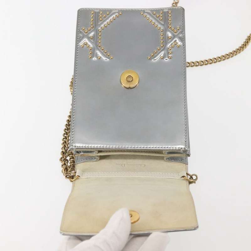 【日本直送】Christian Dior 鏈條單肩包 琺瑯銀色 正品 128918-9