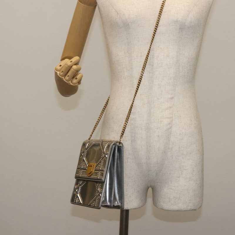 【日本直送】Christian Dior 鏈條單肩包 琺瑯銀色 正品 128918-24