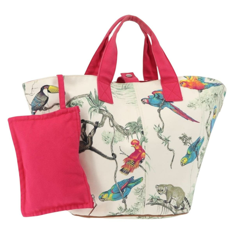 【日本直送】愛馬仕動物圖案 Panier Plage PM 手袋帆佈白銀色正品 yk19446-0