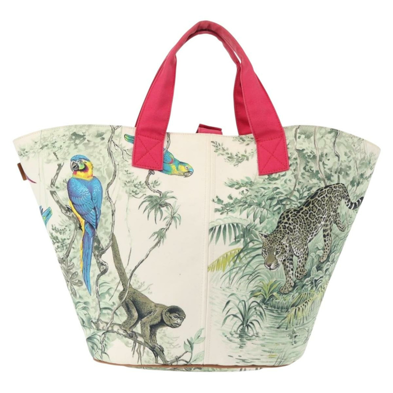 【日本直送】愛馬仕動物圖案 Panier Plage PM 手袋帆佈白銀色正品 yk19446-1