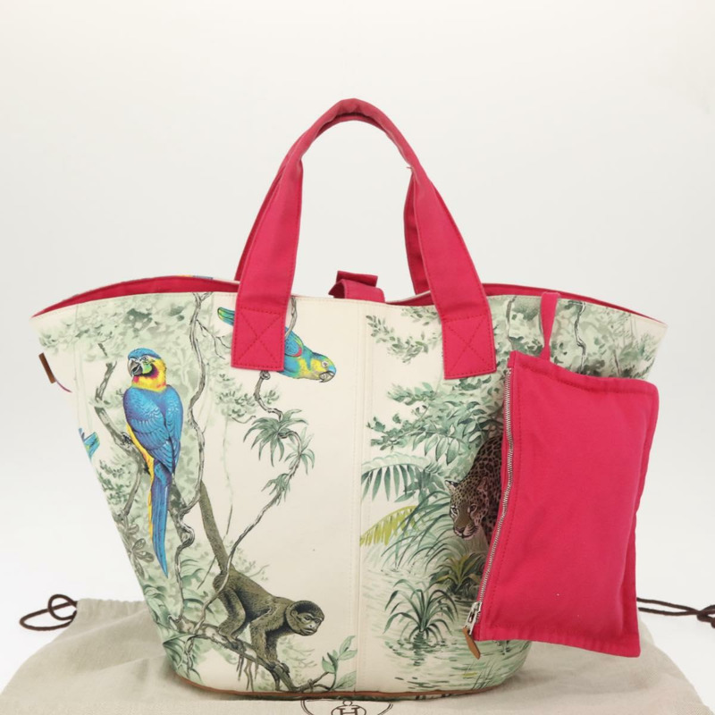 【日本直送】愛馬仕動物圖案 Panier Plage PM 手袋帆佈白銀色正品 yk19446-11