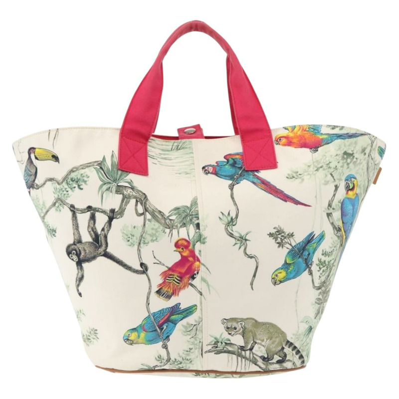 【日本直送】愛馬仕動物圖案 Panier Plage PM 手袋帆佈白銀色正品 yk19446-12