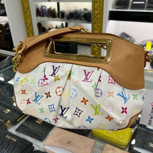 東區正精品㊣LV M40257 Judy PM 白彩金釦方框手提肩背鏈包小款 RZ5859-1
