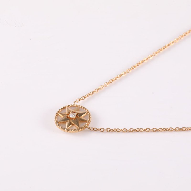 18K玫瑰金鑽石白貝母玫瑰金 ROSE DES VENTS 八芒星羅盤 項鍊 18K-1