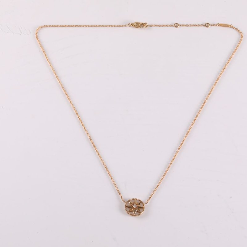 18K玫瑰金鑽石白貝母玫瑰金 ROSE DES VENTS 八芒星羅盤 項鍊 18K-3