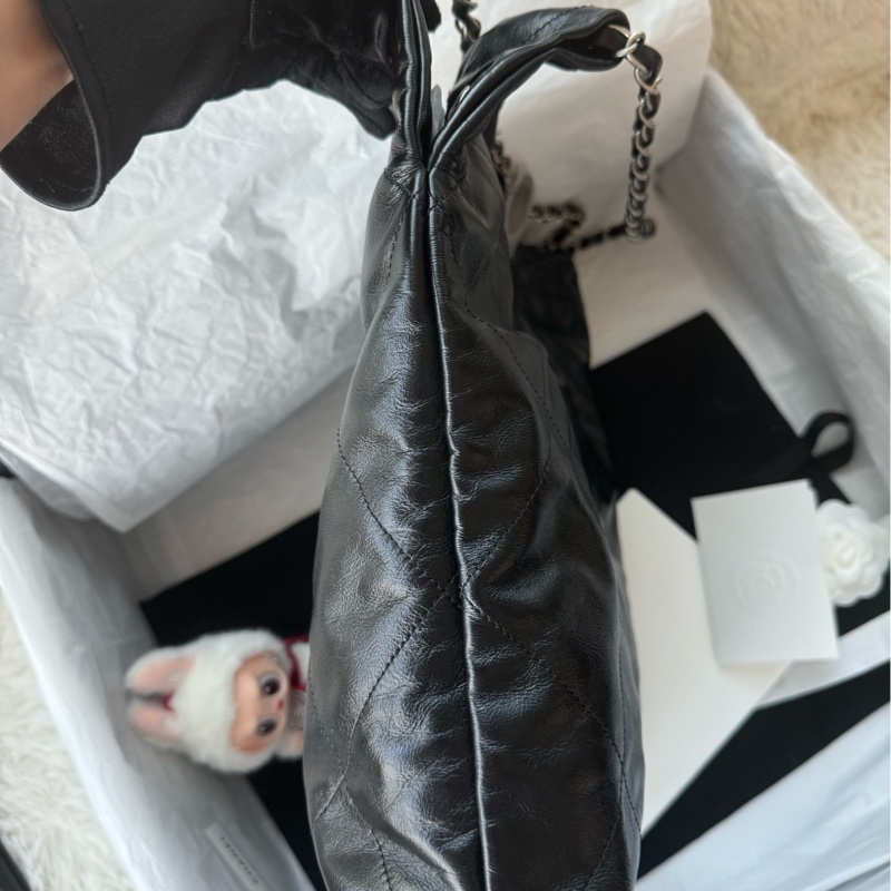 【配件:防塵袋 💕】Chanel 22bag 黑銀 黑色 銀扣 中號 牛皮單肩斜挎包-2