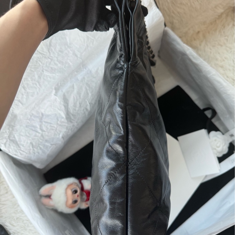 【配件:防塵袋 💕】Chanel 22bag 黑銀 黑色 銀扣 中號 牛皮單肩斜挎包-3