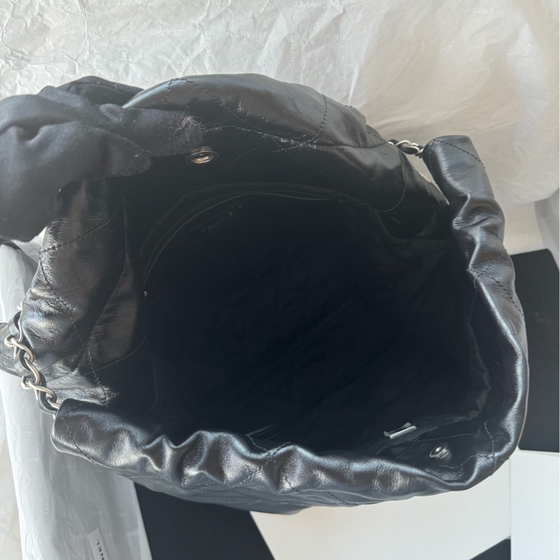 【配件:防塵袋 💕】Chanel 22bag 黑銀 黑色 銀扣 中號 牛皮單肩斜挎包-5