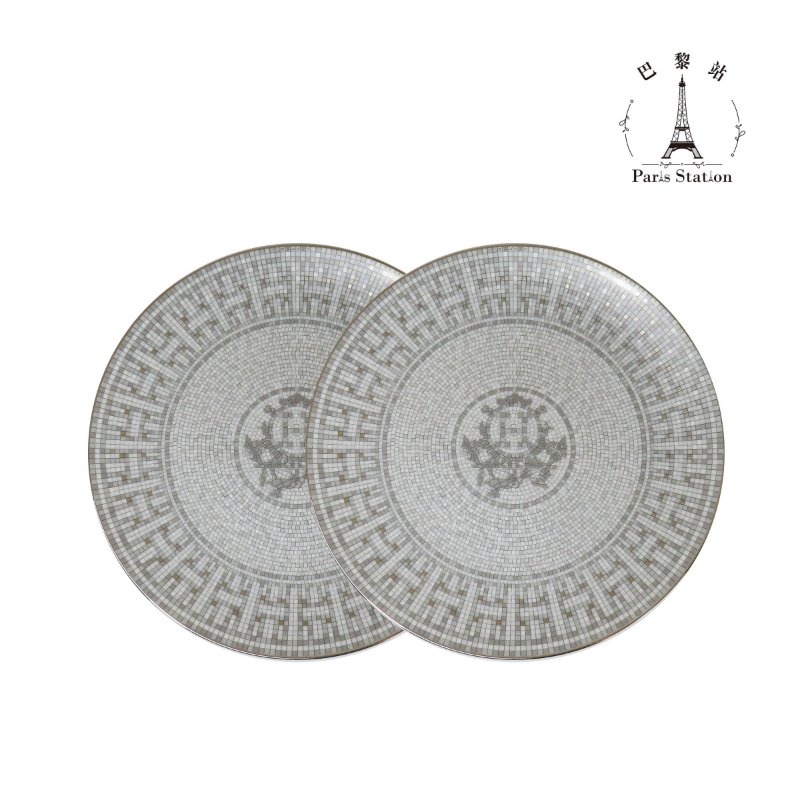 【巴黎站二手名牌專賣店】*全新現貨*HERMES 愛馬仕 真品*Mosaïque au 24白銀經典H圖騰馬賽克甜點盤子-0