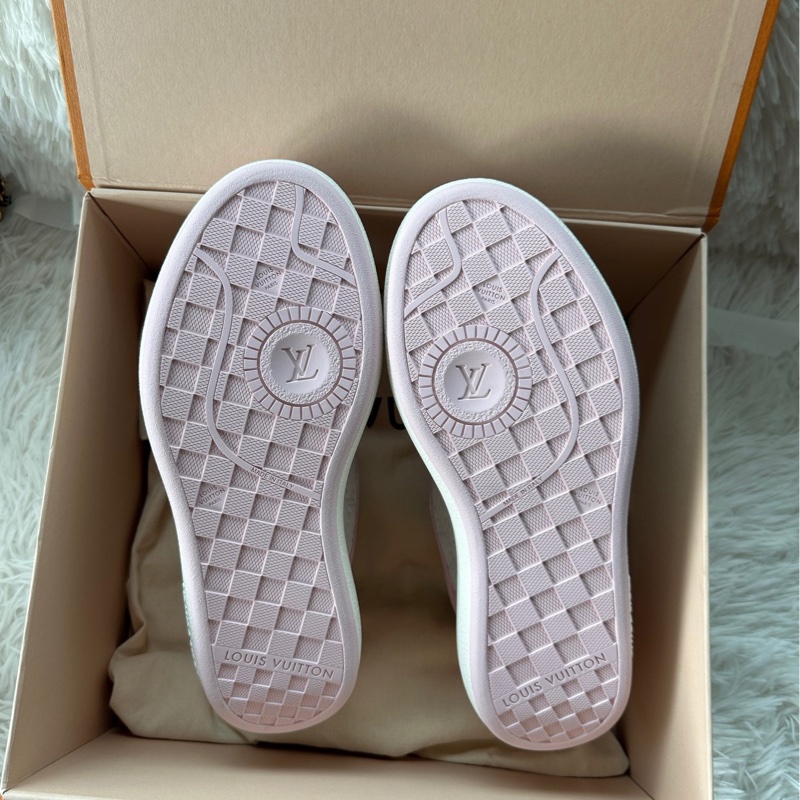 【 配件:防塵袋 💕】LOUIS VUITTON lv Groovy運動鞋 系帶 低幫 板鞋 女款 粉白配色-3