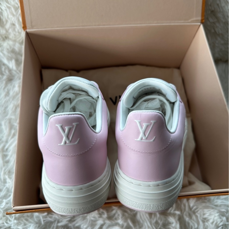 【 配件:防塵袋 💕】LOUIS VUITTON lv Groovy運動鞋 系帶 低幫 板鞋 女款 粉白配色-6