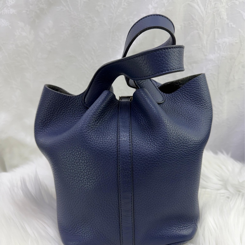 HERMES Clemence皮革Picotin 22 銀扣手挽袋 寶石藍-2