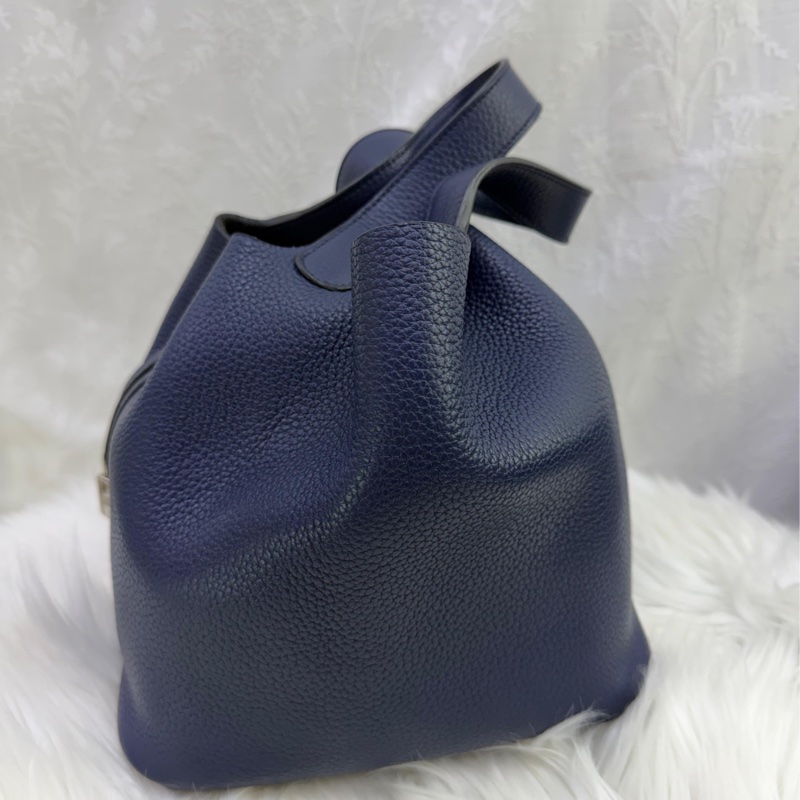 HERMES Clemence皮革Picotin 22 銀扣手挽袋 寶石藍-5