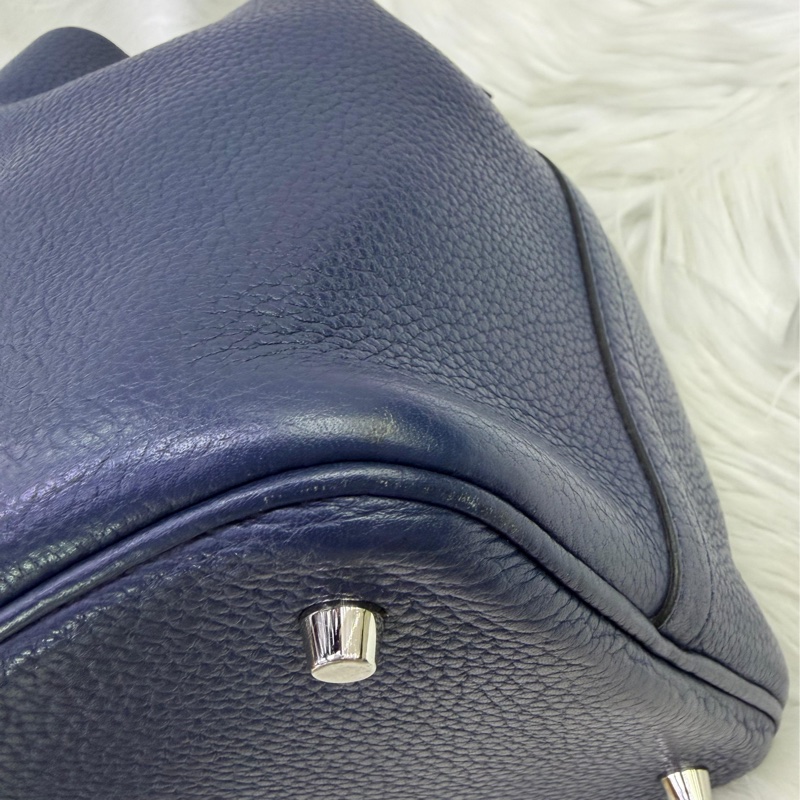 HERMES Clemence皮革Picotin 22 銀扣手挽袋 寶石藍-9