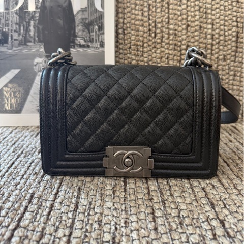 Chanel 黑銀荔枝牛leboy小號29開 卡標齊全 附件防塵袋 卡 尺寸約21x13