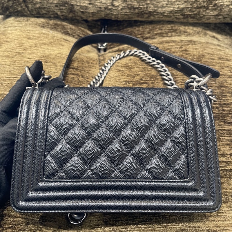 Chanel 黑銀荔枝牛leboy小號29開 卡標齊全 附件防塵袋 卡 尺寸約21x13-5