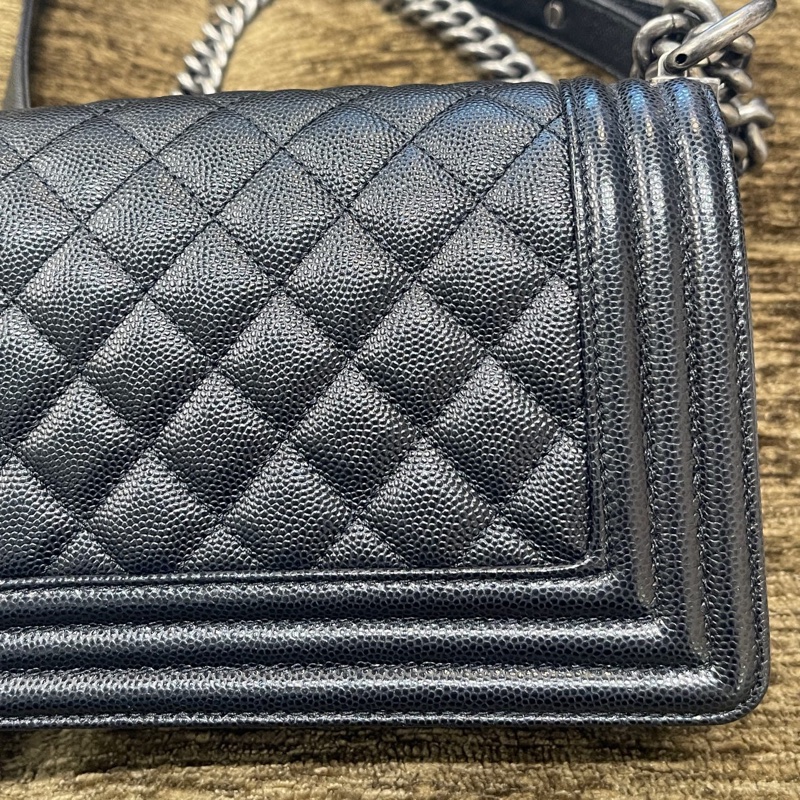 Chanel 黑銀荔枝牛leboy小號29開 卡標齊全 附件防塵袋 卡 尺寸約21x13-7