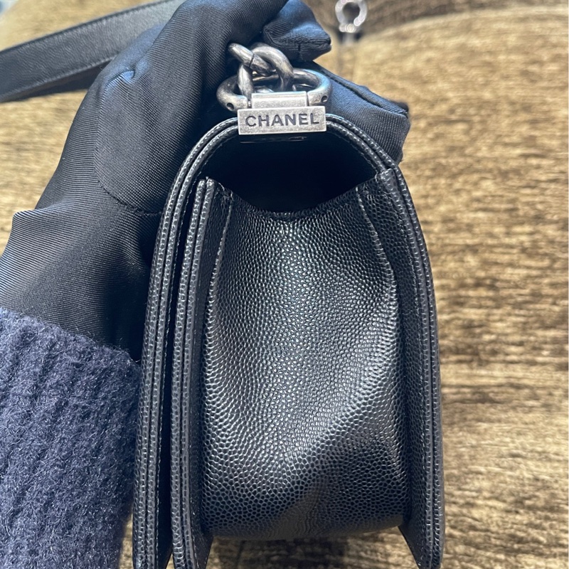 Chanel 黑銀荔枝牛leboy小號29開 卡標齊全 附件防塵袋 卡 尺寸約21x13-8