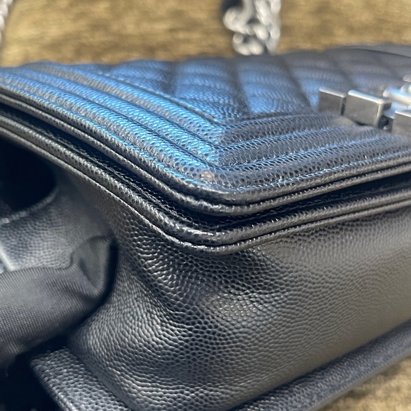 Chanel 黑銀荔枝牛leboy小號29開 卡標齊全 附件防塵袋 卡 尺寸約21x13-11