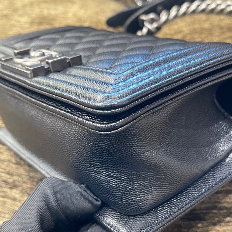 Chanel 黑銀荔枝牛leboy小號29開 卡標齊全 附件防塵袋 卡 尺寸約21x13-12