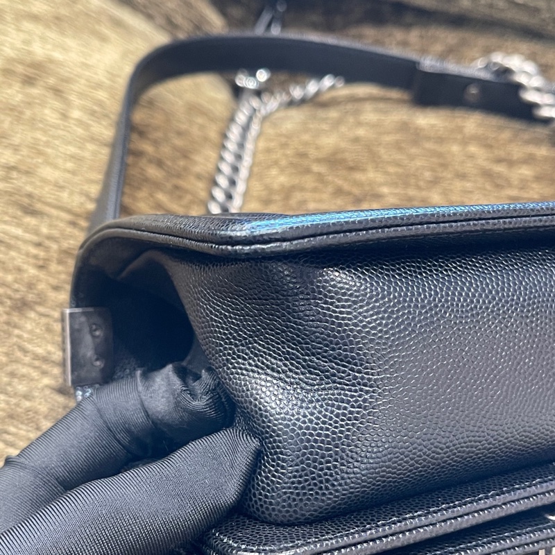 Chanel 黑銀荔枝牛leboy小號29開 卡標齊全 附件防塵袋 卡 尺寸約21x13-13