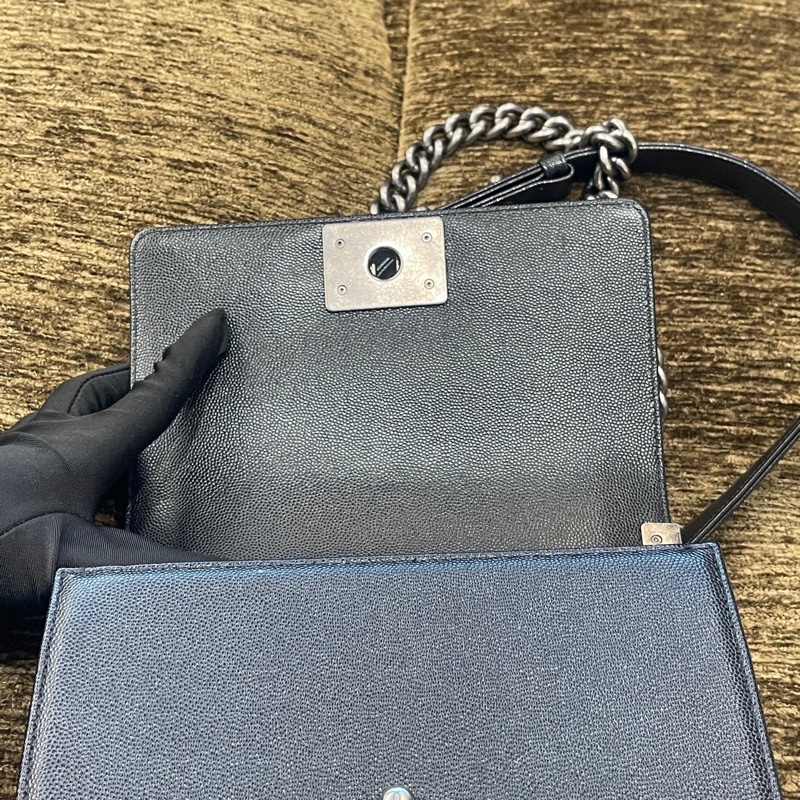 Chanel 黑銀荔枝牛leboy小號29開 卡標齊全 附件防塵袋 卡 尺寸約21x13-16