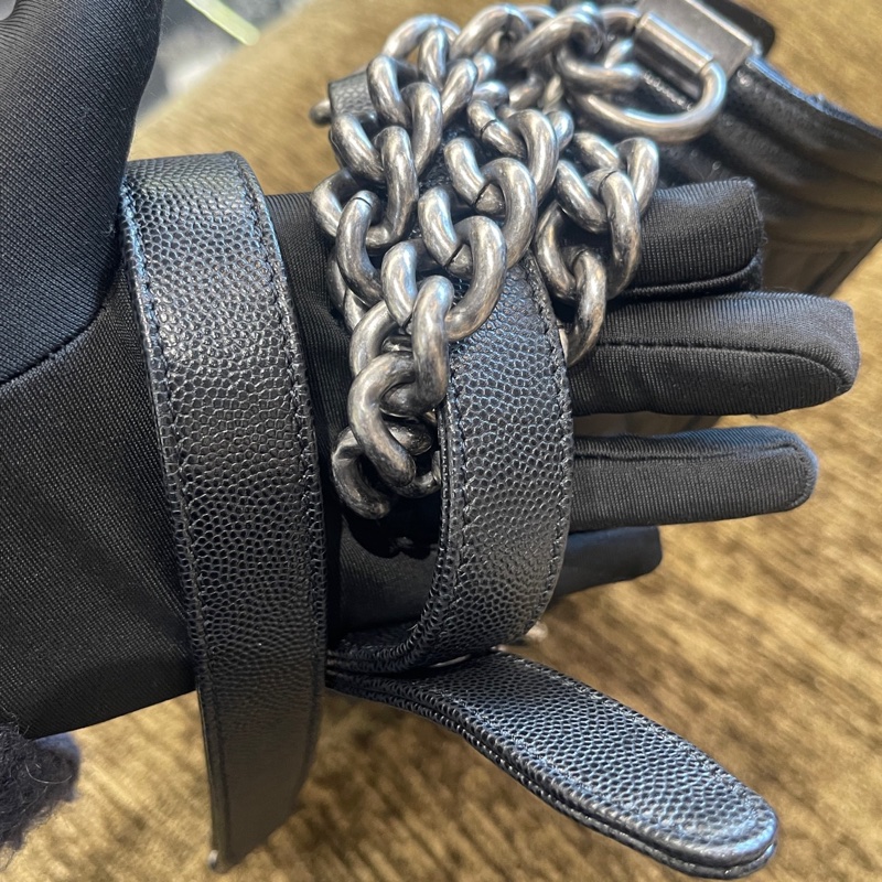 Chanel 黑銀荔枝牛leboy小號29開 卡標齊全 附件防塵袋 卡 尺寸約21x13-25