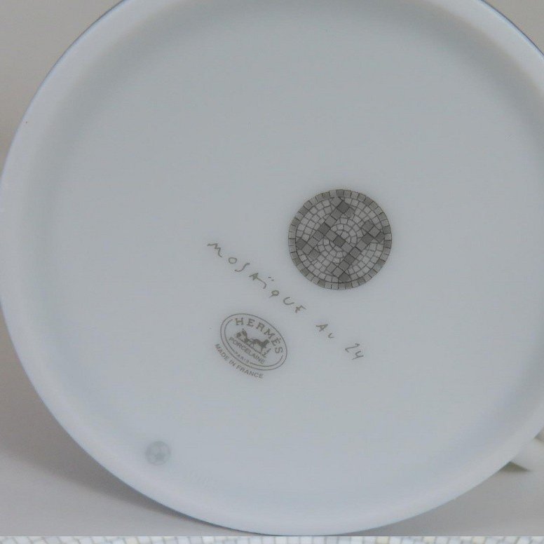 【巴黎站二手名牌專賣店】*全新現貨*HERMES 愛馬仕 真品*Mosaique au 24 platinum白銀經典H圖騰茶杯盤子組-1