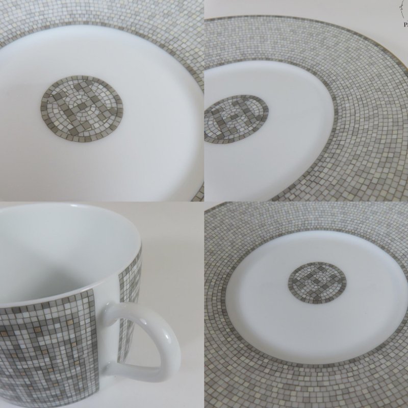 【巴黎站二手名牌專賣店】*全新現貨*HERMES 愛馬仕 真品*Mosaique au 24 platinum白銀經典H圖騰茶杯盤子組-3