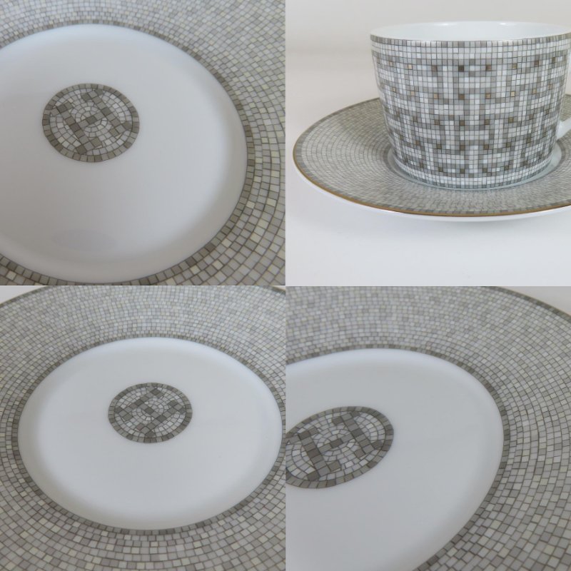 【巴黎站二手名牌專賣店】*全新現貨*HERMES 愛馬仕 真品*Mosaique au 24 platinum白銀經典H圖騰茶杯盤子組-4