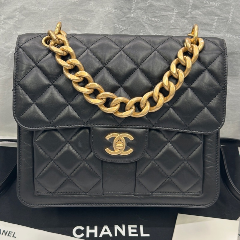 【配件:小票 防塵袋 💕】Chanel 23s 復古牛皮雙肩包 背包 書包 手提包-0