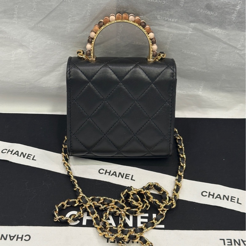 【配件:盒子 小票 防塵袋 說明書 💕】 Chanel 23a 小號 羊皮 木珠手柄 金鍊單肩斜挎包 手提包-1