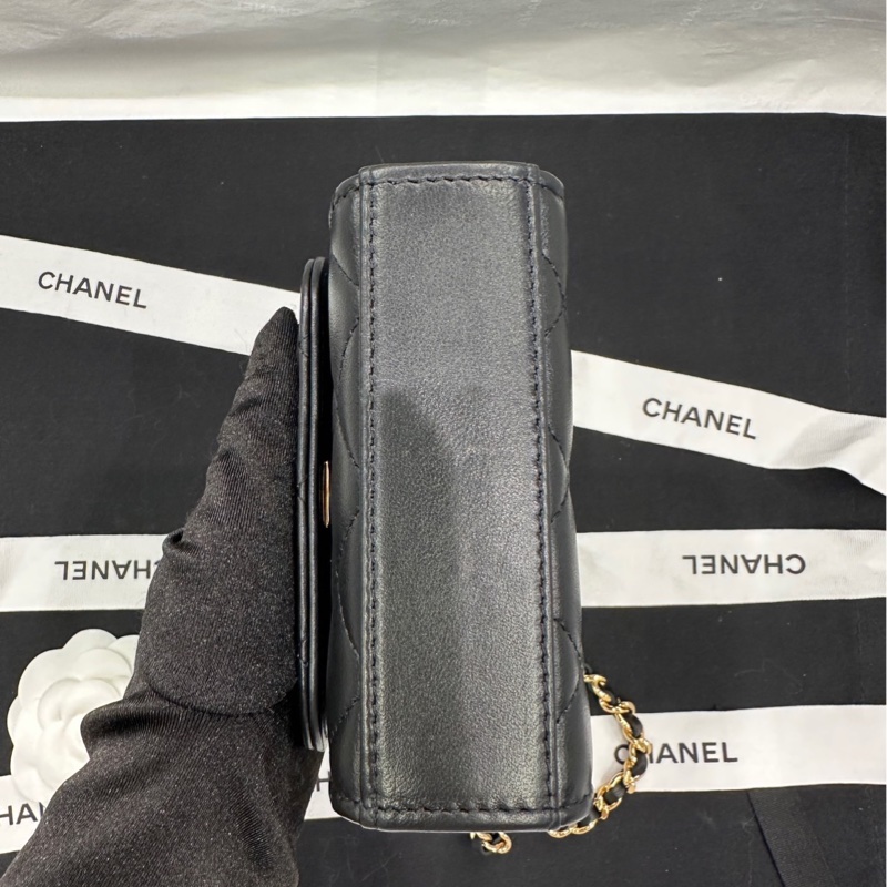 【配件:盒子 小票 防塵袋 說明書 💕】 Chanel 23a 小號 羊皮 木珠手柄 金鍊單肩斜挎包 手提包-3