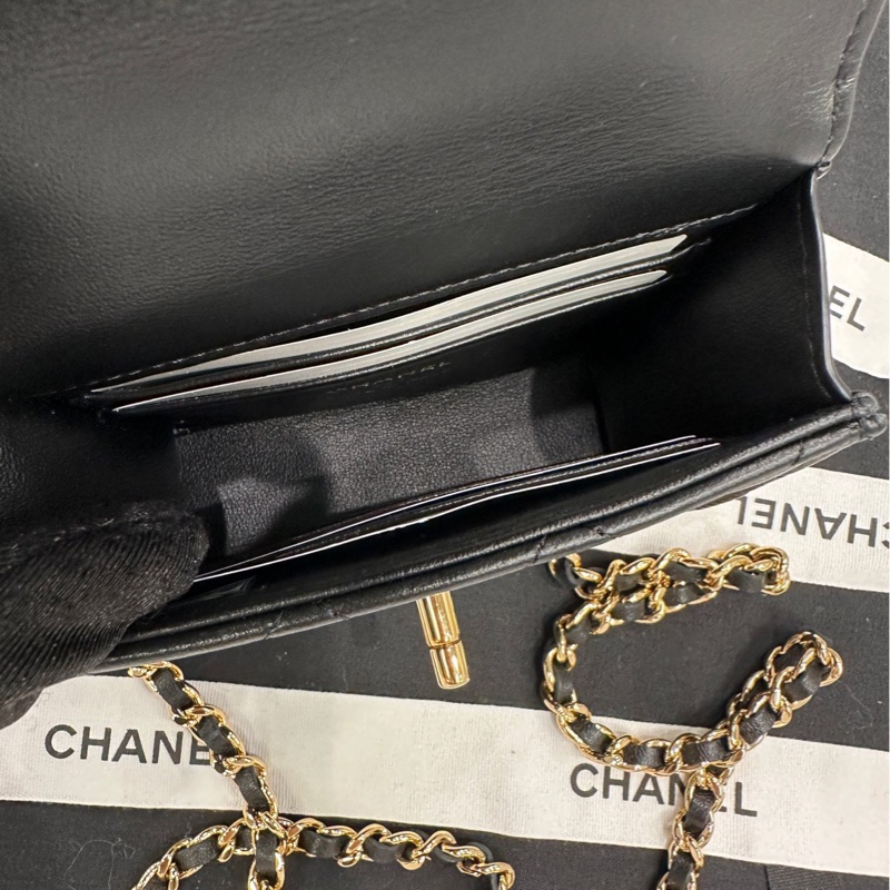 【配件:盒子 小票 防塵袋 說明書 💕】 Chanel 23a 小號 羊皮 木珠手柄 金鍊單肩斜挎包 手提包-5